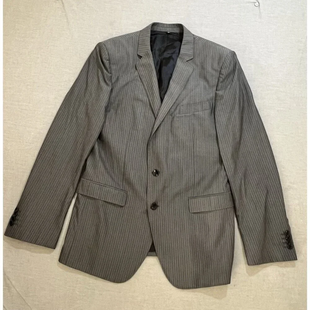 Dolce & Gabbana Blazer Mens 50 Gray Striped‎ Virgin Wool Blend Notch Collar